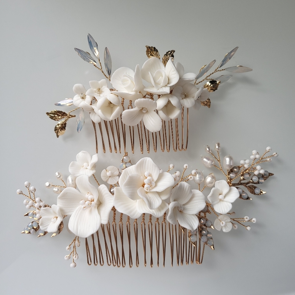 NEW 2pcs bride clay headpeice wedding hair Comb Floral bridal